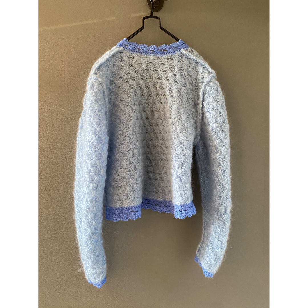 ビンテージ 70s 手編 ふわふわ 空色モヘア カーディガン ニット 希少 美品