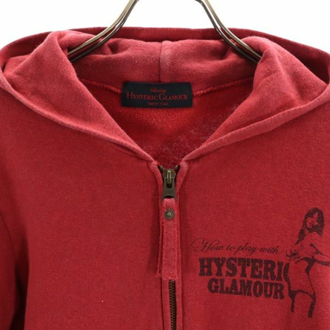 HYSTERIC GLAMOUR(ヒステリックグラマー)のヒステリックグラマー 日本製 バックプリント ジップパーカー フリー 赤系 HYSTERIC GLAMOUR ロゴ レディース 【中古】  【230925】 レディースのトップス(パーカー)の商品写真