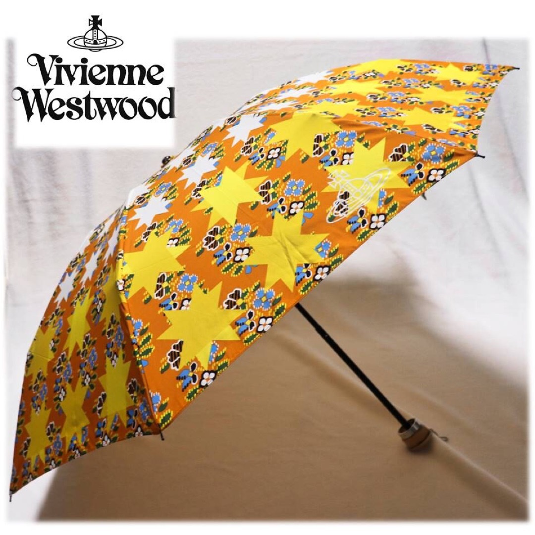 《ヴィヴィアンウエストウッド》新品 花・スター柄 折りたたみ傘 木製ハンドル