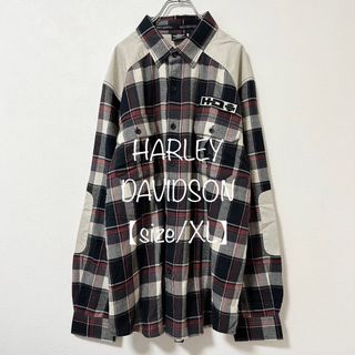 ハーレーダビッドソン(Harley Davidson)のハーレーダビッドソン★ネルシャツ★チェック★エルボーパッチ★黒赤白ベージュ★XL(シャツ)