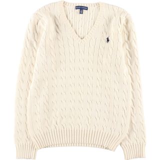 ラルフローレン(Ralph Lauren)の古着 ラルフローレン Ralph Lauren ケーブル編み Vネック コットンニットセーター レディースM /eaa373990(ニット/セーター)