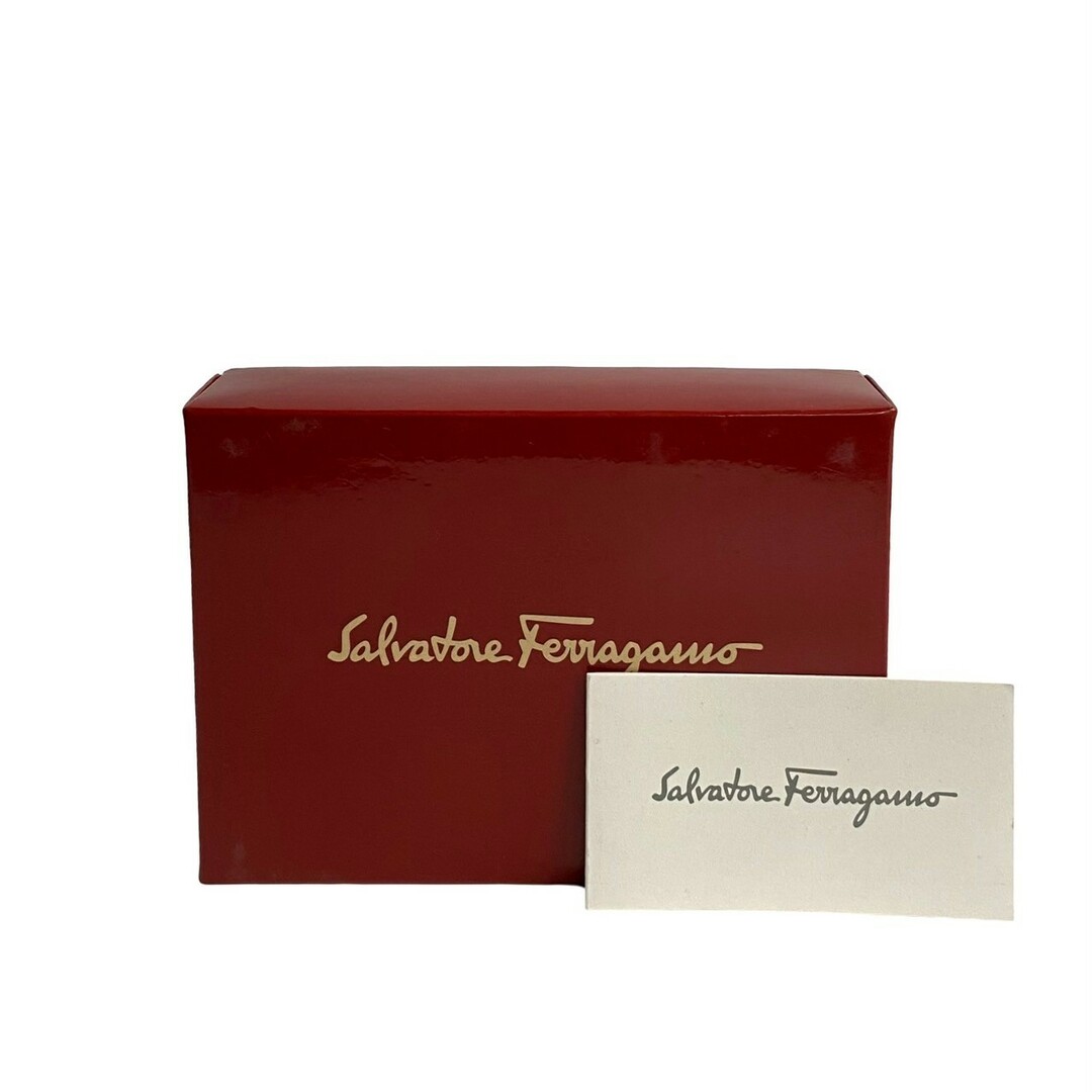 美品 箱付 Salvatore Ferragamo サルヴァトーレフェラガモ ヴァラリボン 金具 レザー 本革 二つ折り 財布 ミニ ウォレット ブルー 23754