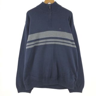 トミーヒルフィガー(TOMMY HILFIGER)の古着 トミーヒルフィガー TOMMY HILFIGER ライン入り コットンニットハーフジップセーター メンズXXL /eaa352783(ニット/セーター)