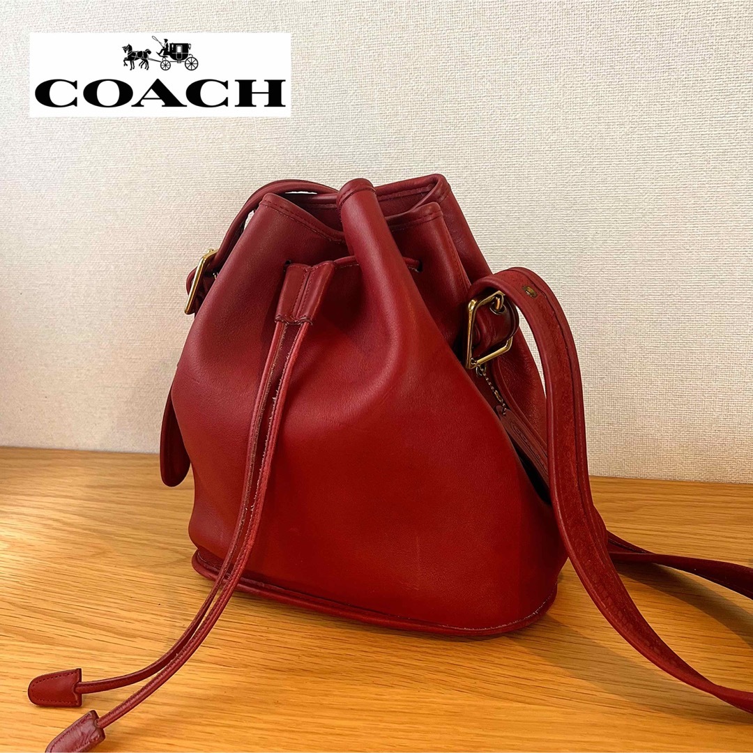 美品 希少 OLD COACH オールドコーチ 巾着 ショルダー カーキ レザー