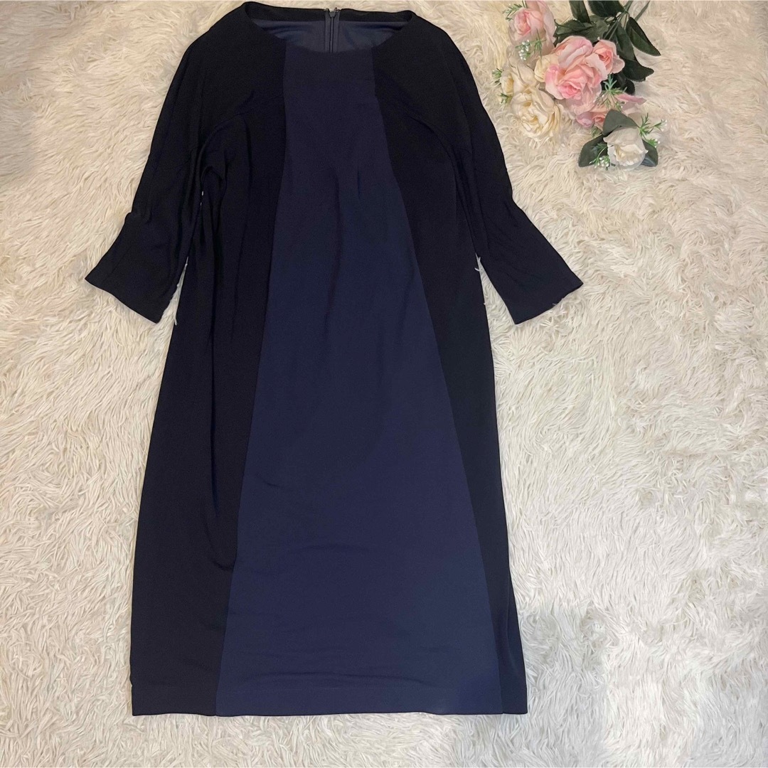 【新品タグ付き】レリアン Leilian ロングワンピース バイカラー サイズM