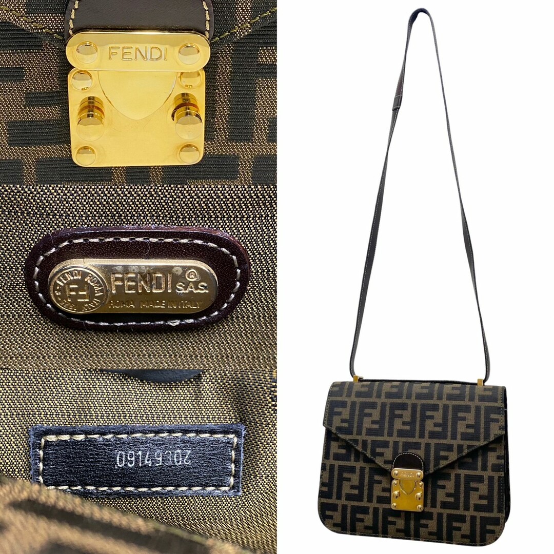 FENDI - 極 美品 FENDI フェンディ ズッカ FF 柄 ロゴ 金具 レザー 本