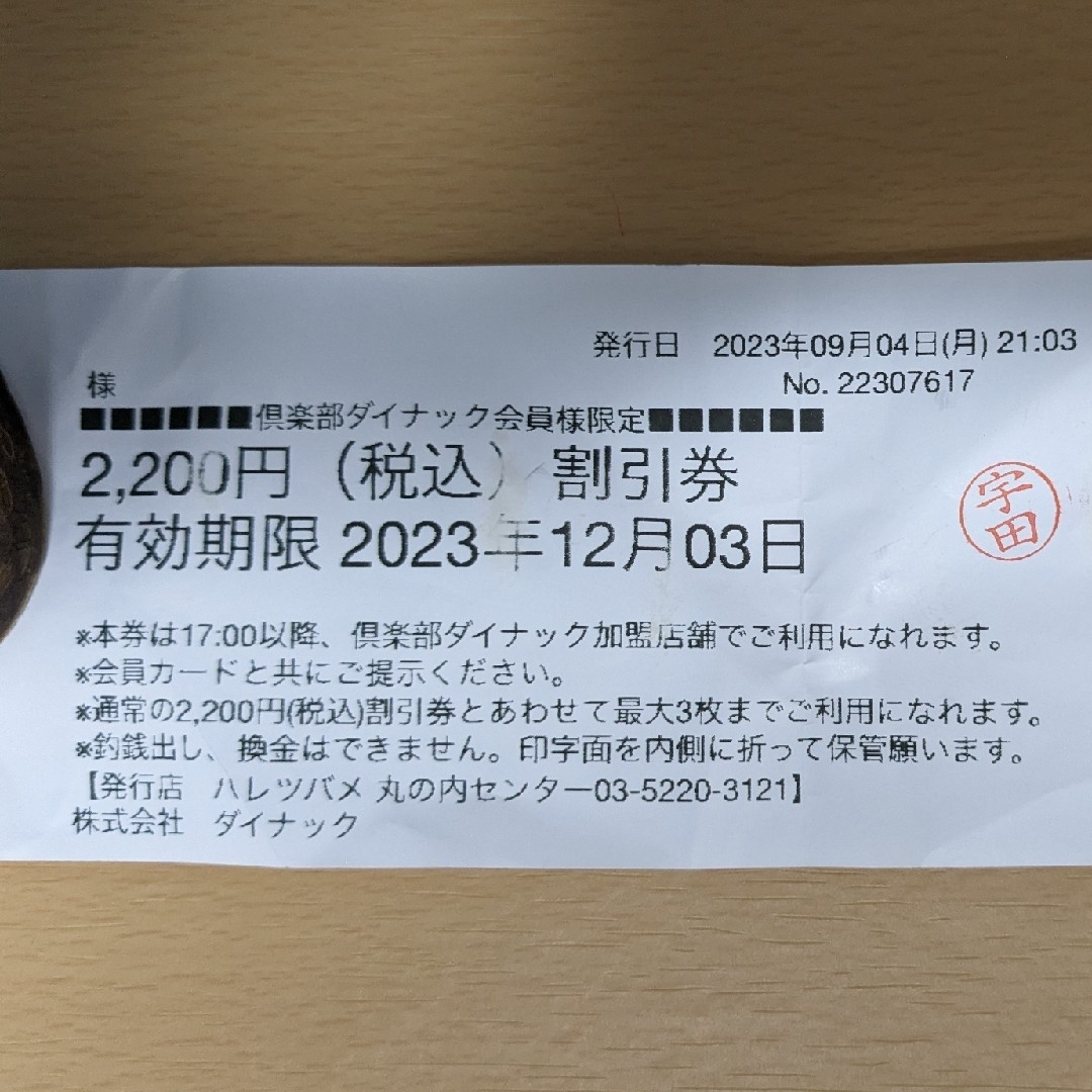 レストラン/食事券倶楽部ダイナック会員限定　12,000円（税抜）割引券