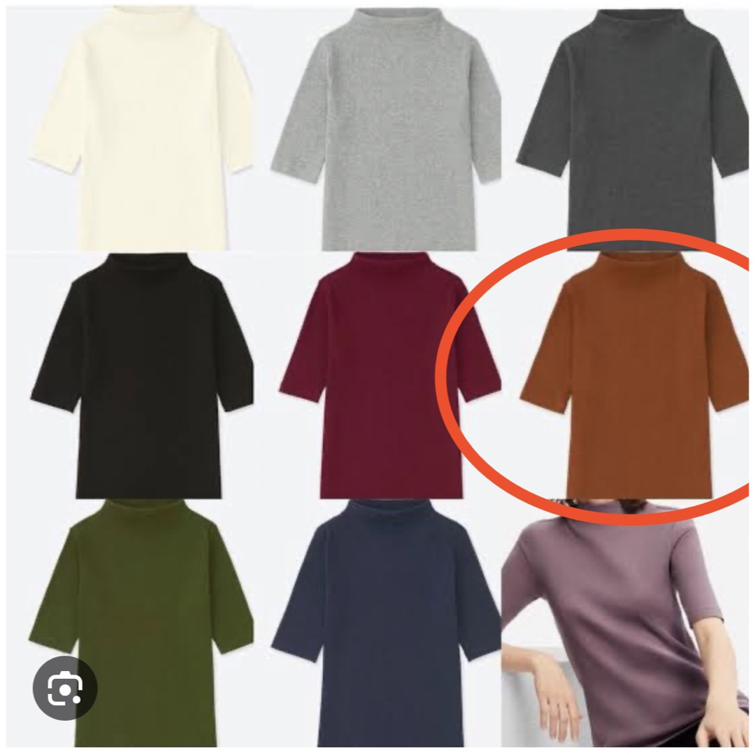 UNIQLO(ユニクロ)のUNIQLO リブハイネックT テラコッタ レディースのトップス(Tシャツ(長袖/七分))の商品写真