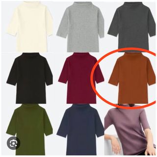 ユニクロ(UNIQLO)のUNIQLO リブハイネックT テラコッタ(Tシャツ(長袖/七分))