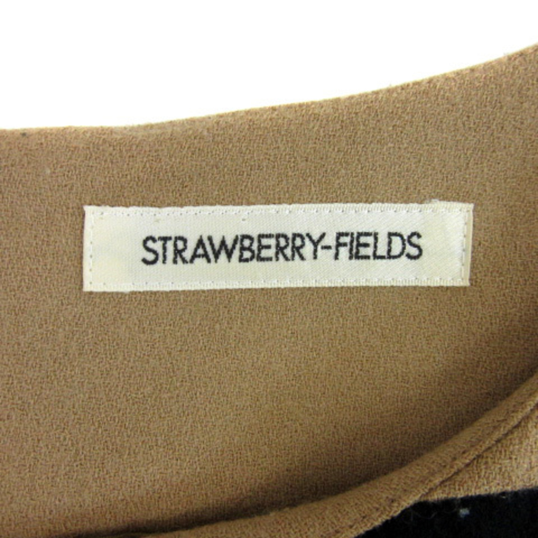 STRAWBERRY-FIELDS(ストロベリーフィールズ)のストロベリーフィールズ ニットワンピース 七分袖 ボーダー柄 ウール ベージュ レディースのワンピース(ひざ丈ワンピース)の商品写真