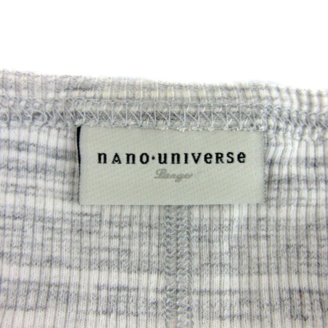 nano・universe(ナノユニバース)のナノユニバース リブカットソー 長袖 Vネック ボーダー柄 L グレー 白 メンズのトップス(Tシャツ/カットソー(七分/長袖))の商品写真