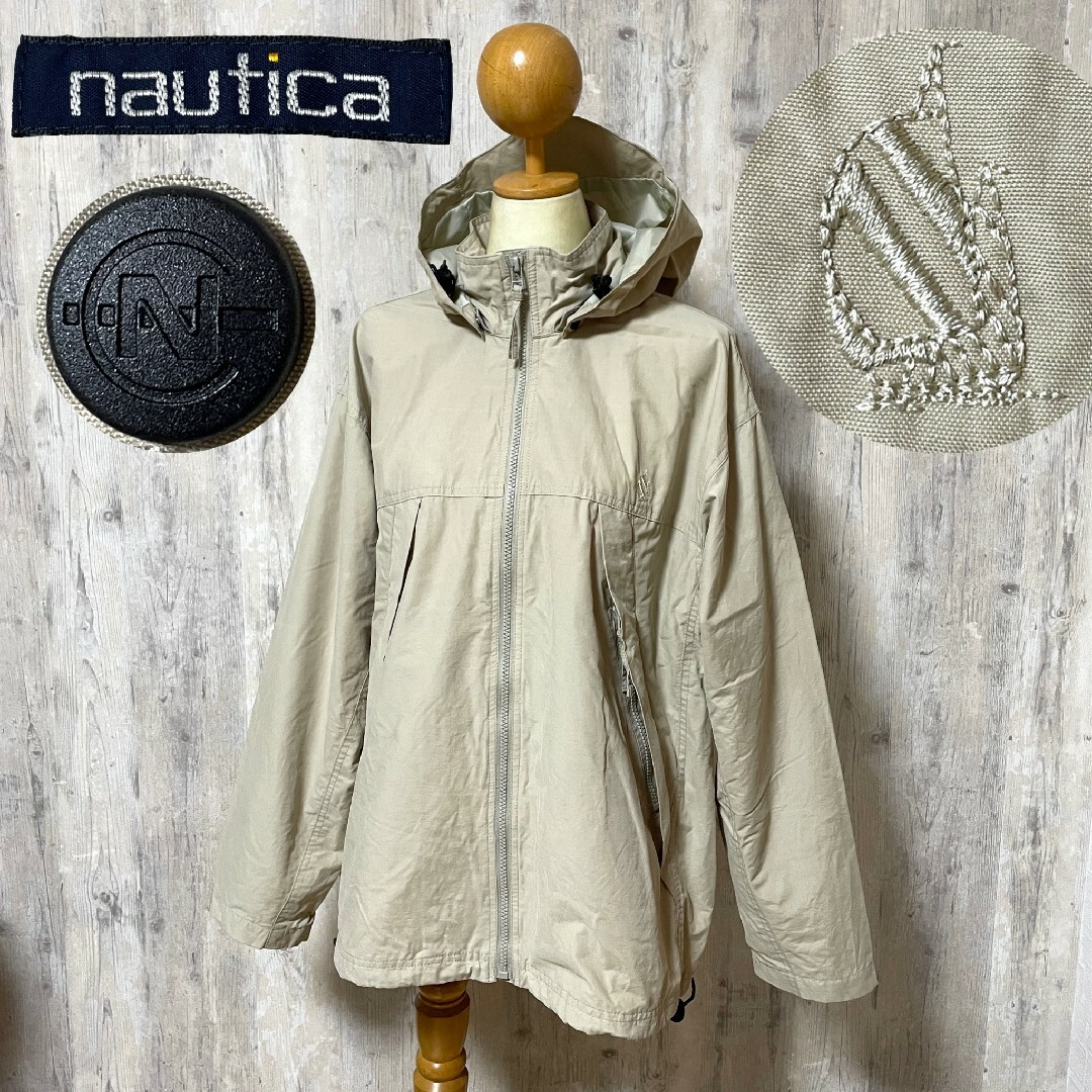 美品【NAUTICA ノーティカ】マウンテンパーカー　刺繍ロゴ　フード取外し