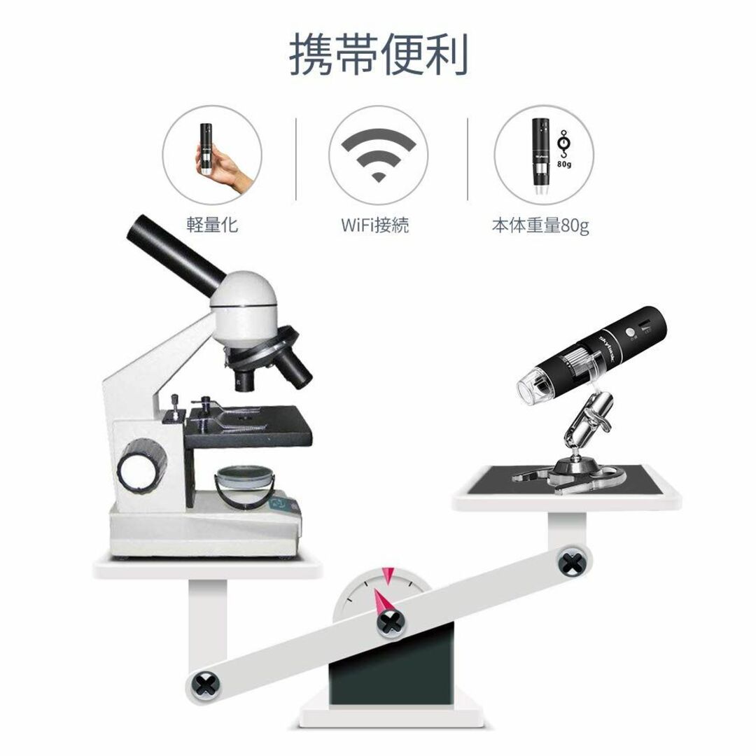 【色:黒】SKYBASIC Wifi デジタル 顕微鏡 2MP 50-1000倍