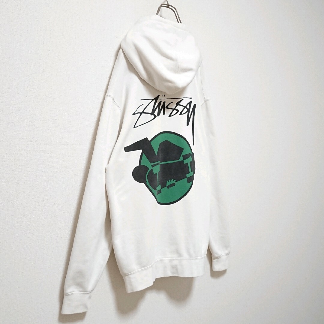 STUSSYパーカー ジップアップ 両面プリントロゴ ピンク M-