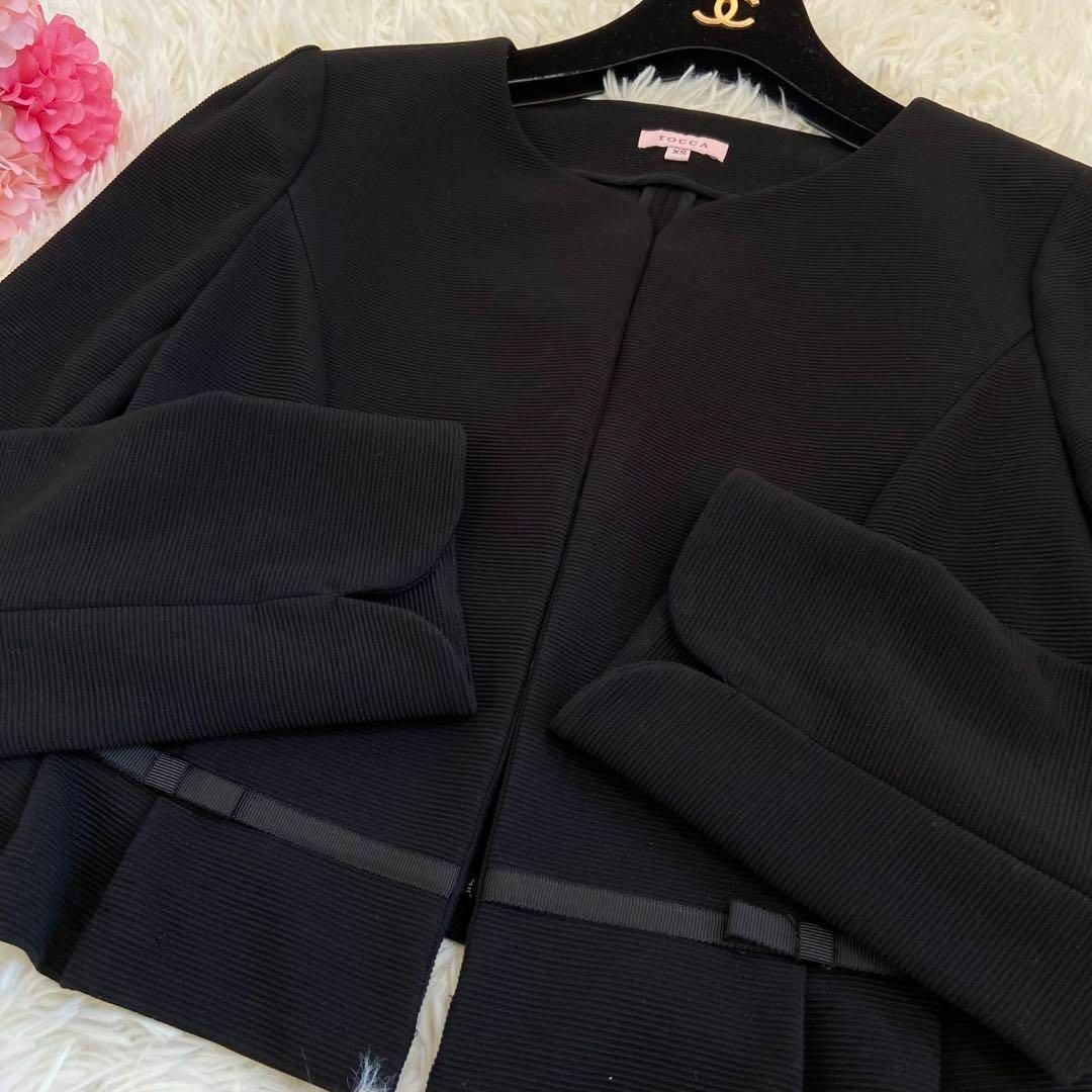 美品☆トッカ ノーカラージャケット 羽織 リボン XS 小さいサイズ 黒 上品
