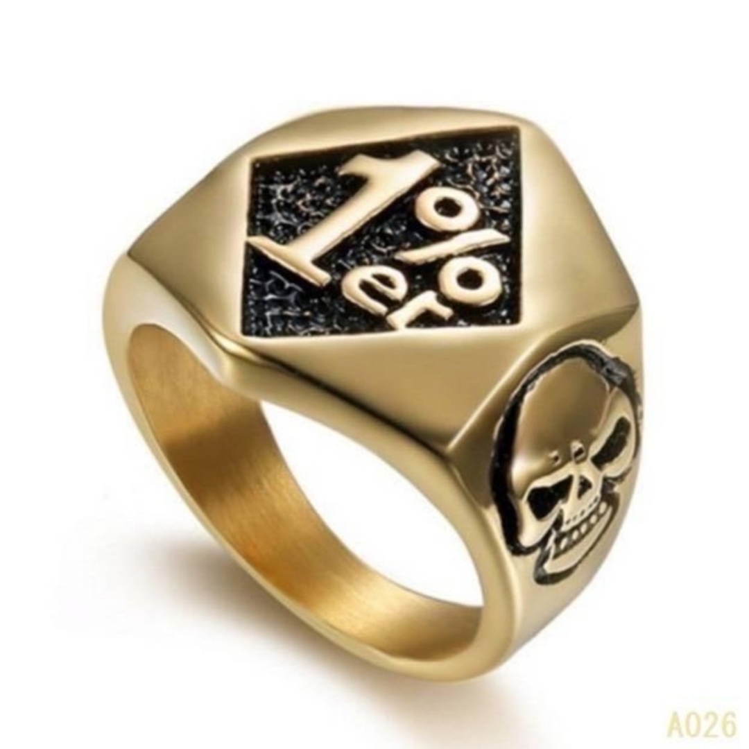 【026b】指輪　リング　メンズ　ゴールド　「1%」　お洒落　カッコイイ　20号 メンズのアクセサリー(リング(指輪))の商品写真