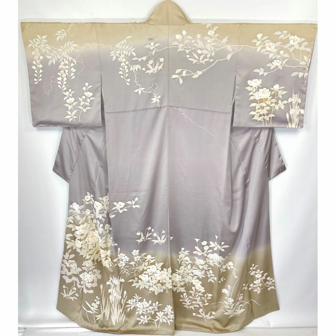 未使用 手描き友禅 トール 訪問着 正絹 紫 グレー シャンパンゴールド1104 レディースの水着/浴衣(着物)の商品写真