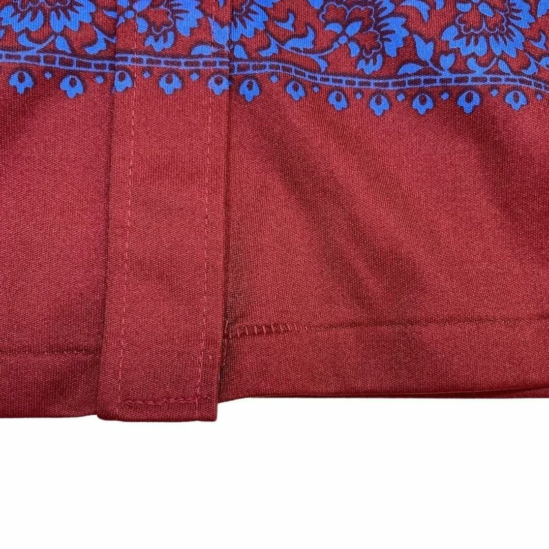 赤紫 青 70'sシャツ モダン柄 花柄  長袖ブラウスシャツ M 昭和レトロ 4