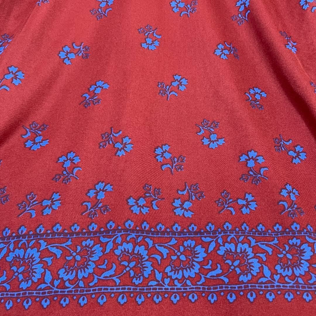 赤紫 青 70'sシャツ モダン柄 花柄  長袖ブラウスシャツ M 昭和レトロ 6
