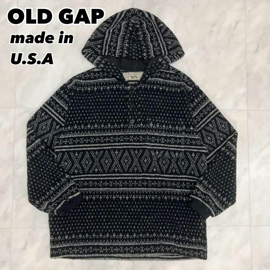 90s USA製 OLD GAP オールドギャップ ボアパーカー 総柄 ブラック