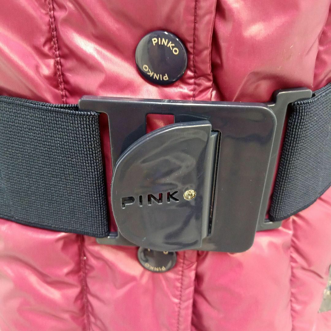 【美品】PINKO フーディーダウンジャケット ベルト付き 赤紫 I 42