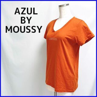 アズールバイマウジー(AZUL by moussy)のアズールバイマウジー コットンTシャツ Tシャツ Vネック オレンジ 英文字(Tシャツ(半袖/袖なし))