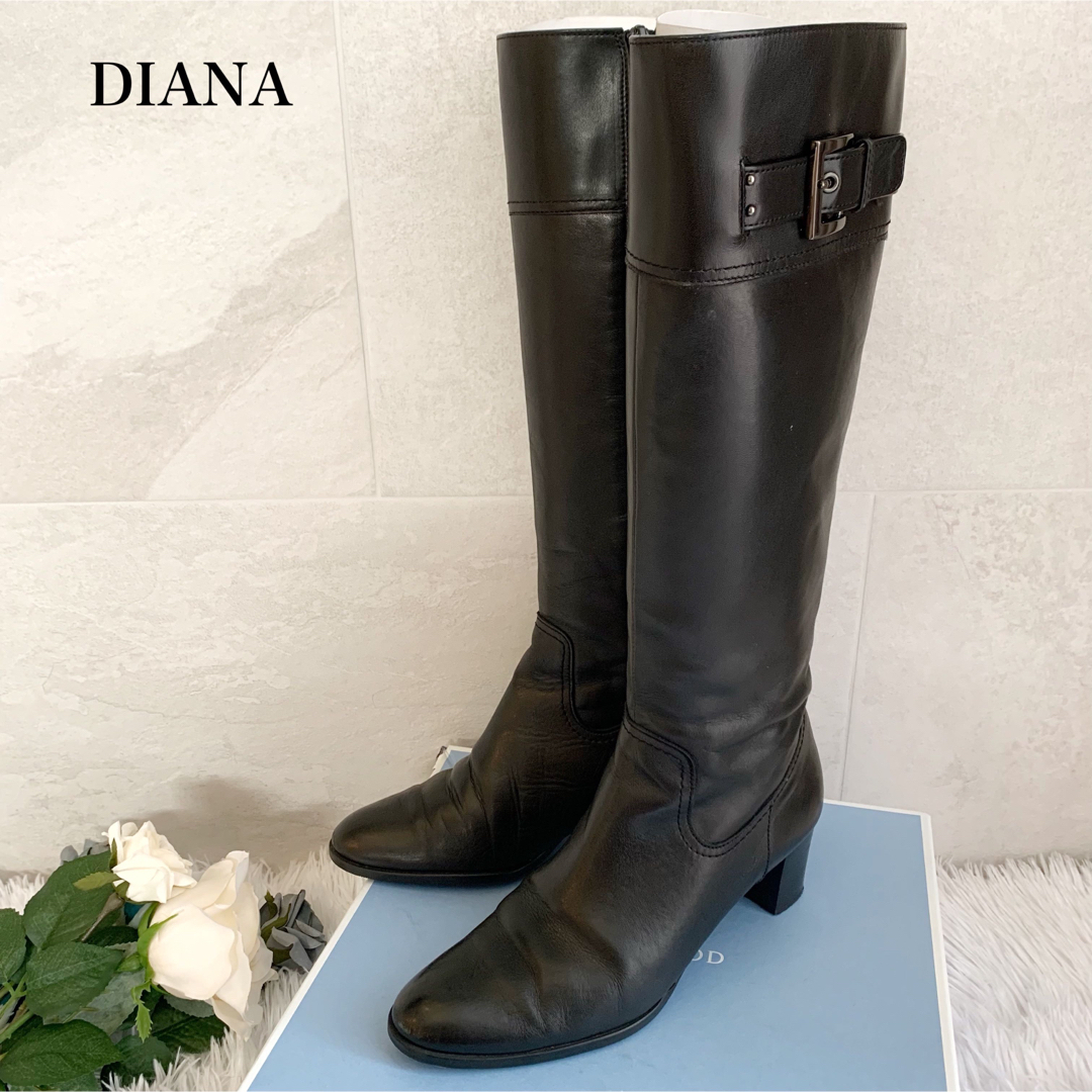 美品】DIANA ダイアナ ロングブーツ レザー 23.5cm ベルト付き-