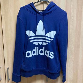 アディダス(adidas)のadidasビッグロゴパーカーLサイズ ブルー(パーカー)