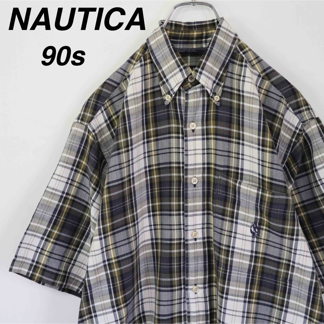 NAUTICA(ノーティカ)の【90s】ノーティカ／チェックシャツ　刺繍ロゴ　旧ロゴ　大きめS　ヴィンテージ メンズのトップス(シャツ)の商品写真