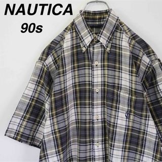 90s NAUTICA シアサッカー チェックシャツ長袖 ノーティカ