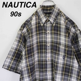 ノーティカ(NAUTICA)の【90s】ノーティカ／チェックシャツ　刺繍ロゴ　旧ロゴ　大きめS　ヴィンテージ(シャツ)