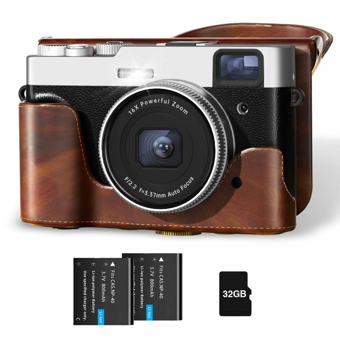 【色: black+本革カメラバッグ+32Gカード】SIXTARY ジタルカメラコンパクトデジタルカメラ