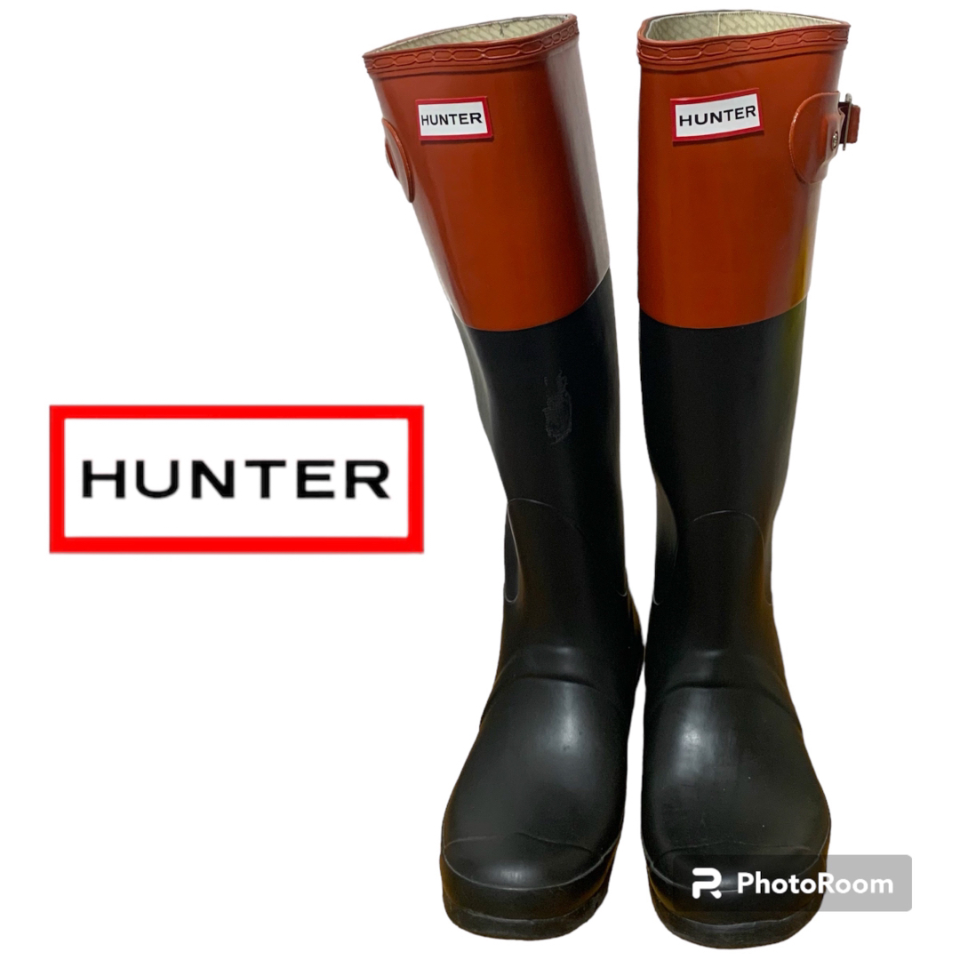 高評価アイテム HUNTER - HUNTER ハンター ロングレインブーツ 黒×ブラウン 靴