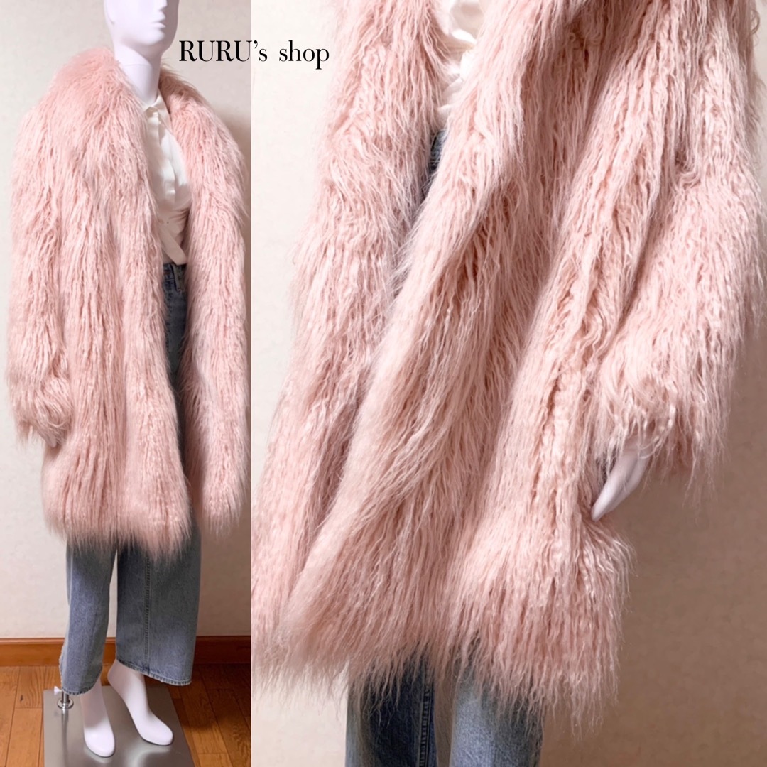 GUESS(ゲス)の新品 GUESS ゲス プードルフェイクファーコート ロングジャケット ピンク レディースのジャケット/アウター(毛皮/ファーコート)の商品写真