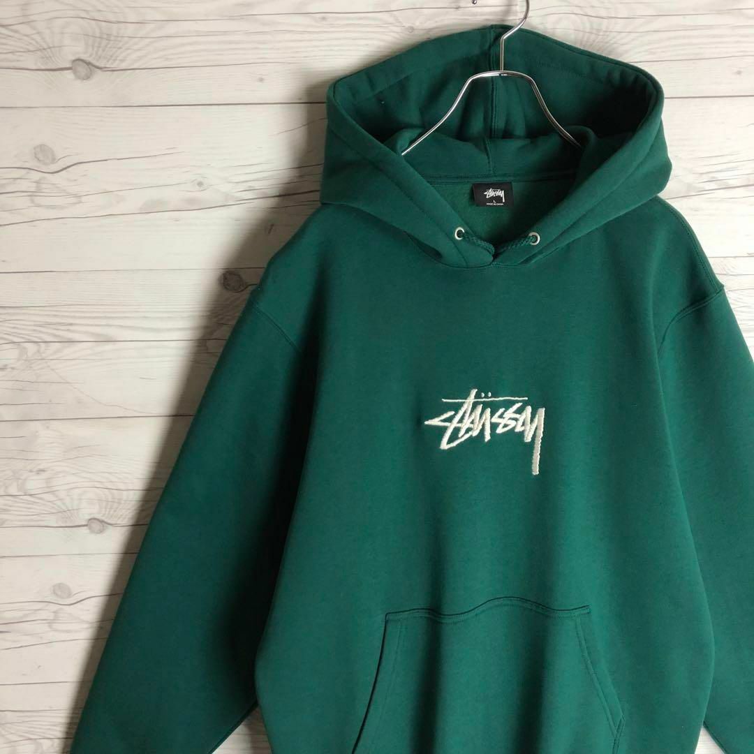 【希少XLサイズ】STUSSY パーカー　刺繍　センターロゴ　即完売　入手困難