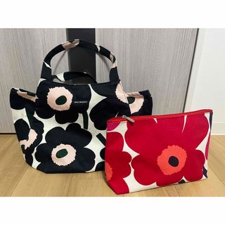 マリメッコ(marimekko)のトートバッグ & マチありポーチ　ウニッコ ホワイト×レッド　marimekko(ポーチ)