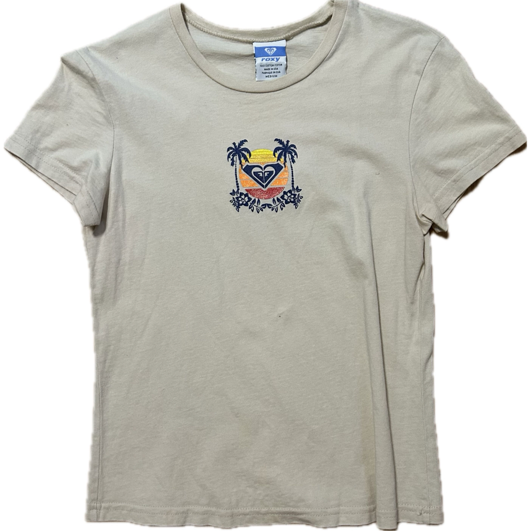 Roxy(ロキシー)のロキシー ROXY ロゴ フレンチスリーブ  Tシャツ Mサイズ クリーム レディースのトップス(Tシャツ(半袖/袖なし))の商品写真