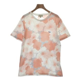 MAISON KITSUNE Tシャツ・カットソー S 白xピンクx紺(総柄) 【古着】【中古】(Tシャツ/カットソー(半袖/袖なし))