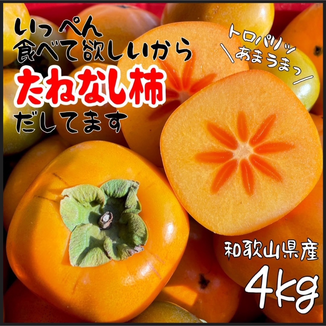 和歌山県産　種無し柿　たねなし柿　箱込み4kg以上 食品/飲料/酒の食品(フルーツ)の商品写真
