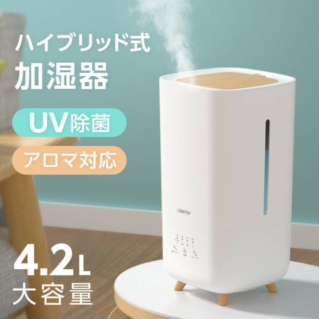 加湿器 ハイブリッド式 卓上 加熱式  UVライト 除菌 大容量4.2L