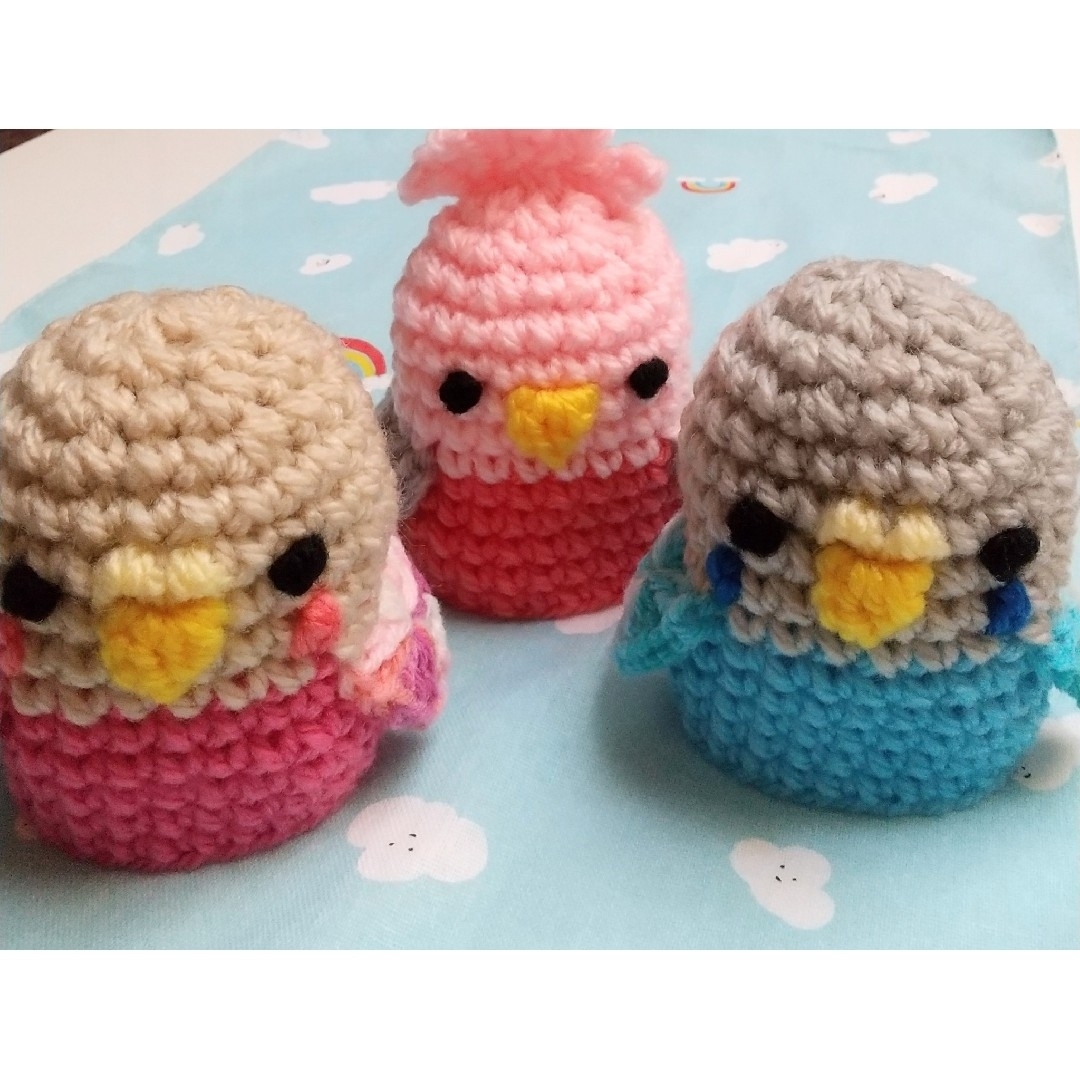 アクリルたわし オーナメント モモイロインコ & セキセイインコ ハンドメイドの生活雑貨(キッチン小物)の商品写真