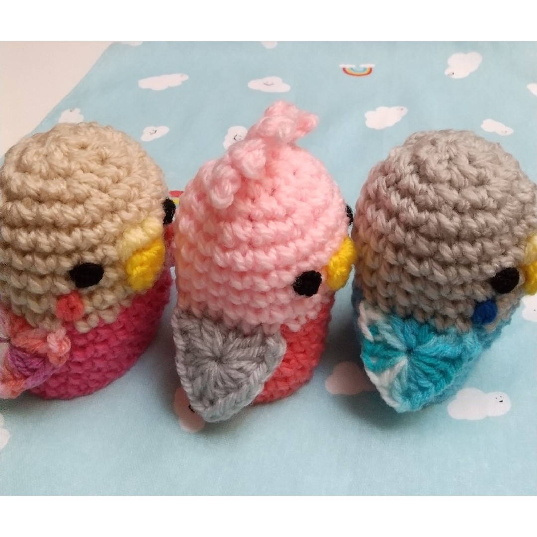 アクリルたわし オーナメント モモイロインコ & セキセイインコ ハンドメイドの生活雑貨(キッチン小物)の商品写真