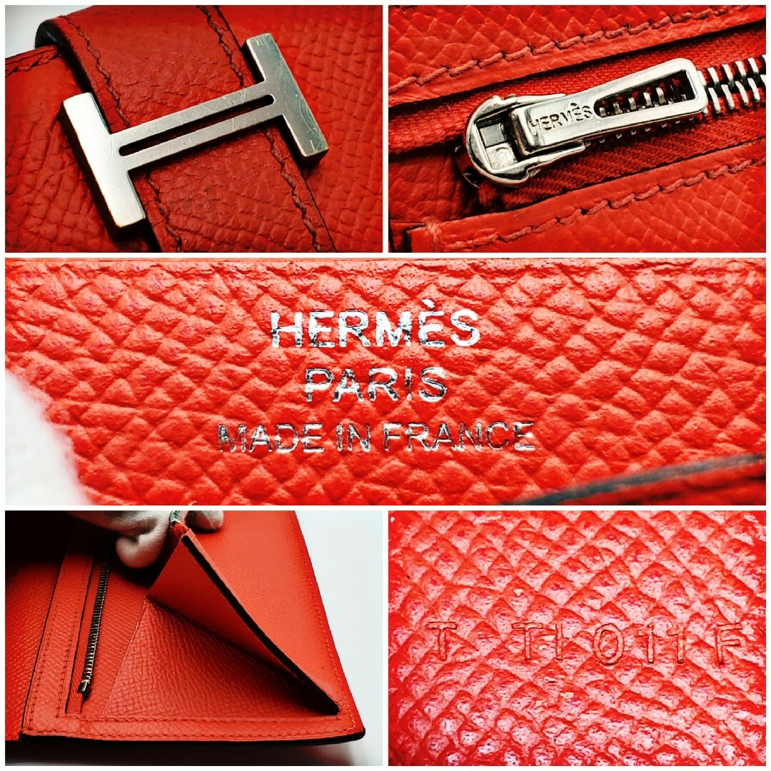 即売れ御免‼️HERMES ベアンスフレ エプソン 赤 長財布 折り財布 - 財布