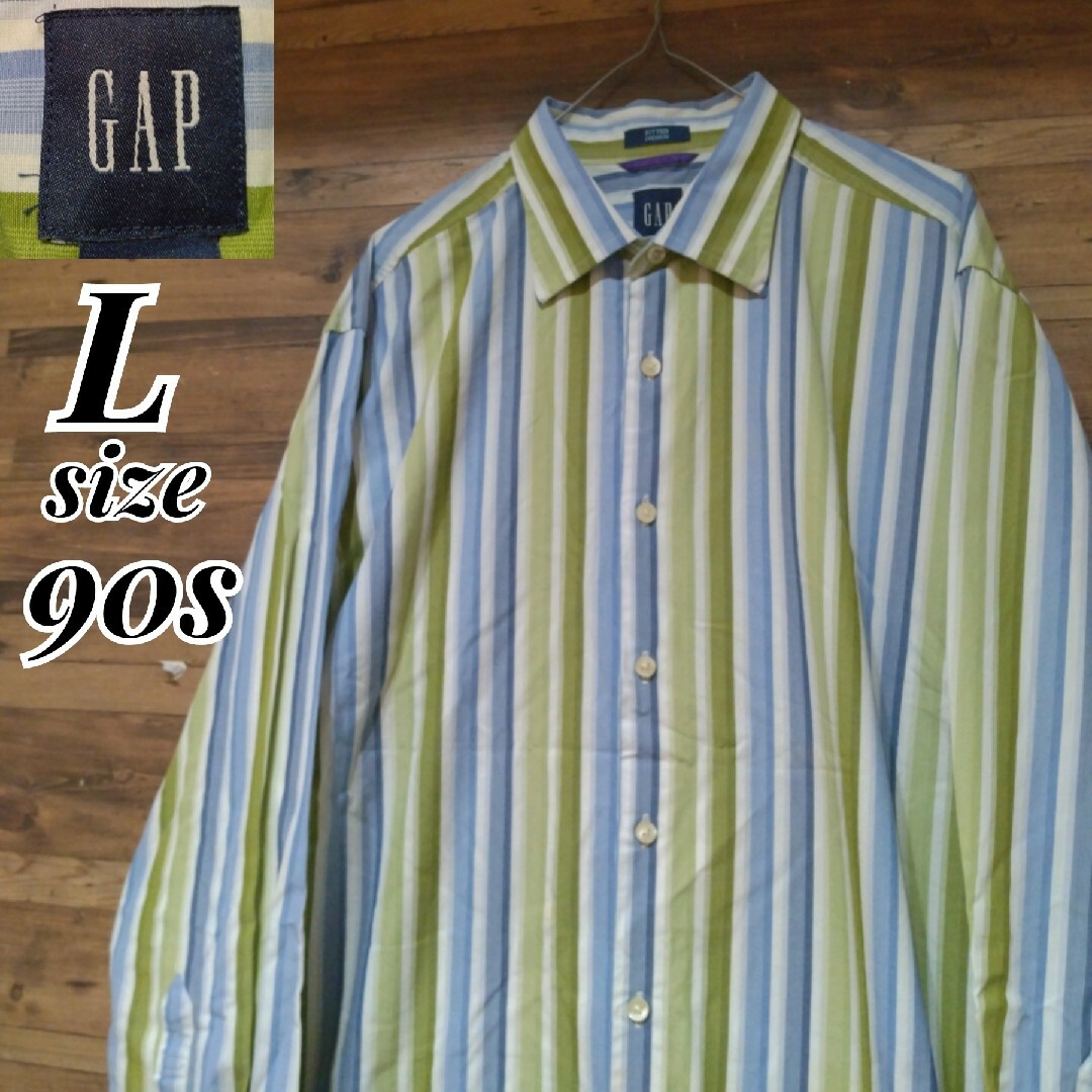 【2XL】 GAP☆オーバーサイズシャツ　ストライプ柄　グリーン　OLDGAP