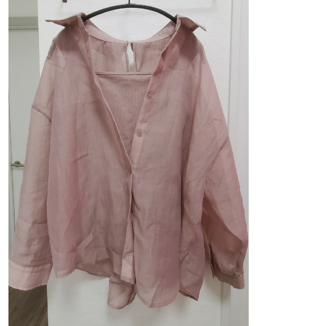 しまむら(シマムラ)のしまむら 2PINK シアーシャツ タンクトップ セット 透け感 くすみピンク レディースのトップス(シャツ/ブラウス(長袖/七分))の商品写真