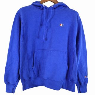 チャンピオン(Champion)のChampion チャンピオン リバースウィーブ パーカー ワンポイントロゴ ブルー (メンズ M) 中古 古着 O3893(パーカー)