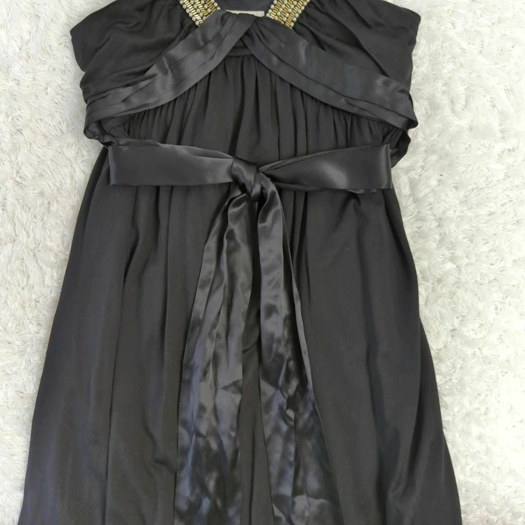 美品✿グレースクラス マキシ丈シルクドレス ベルト付 ビジュー 36 黒