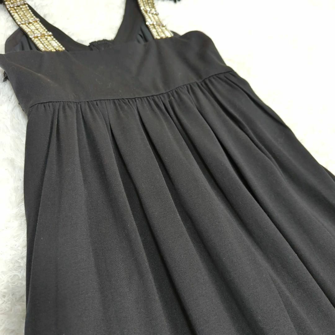 美品✿グレースクラス マキシ丈シルクドレス ベルト付 ビジュー 36 黒