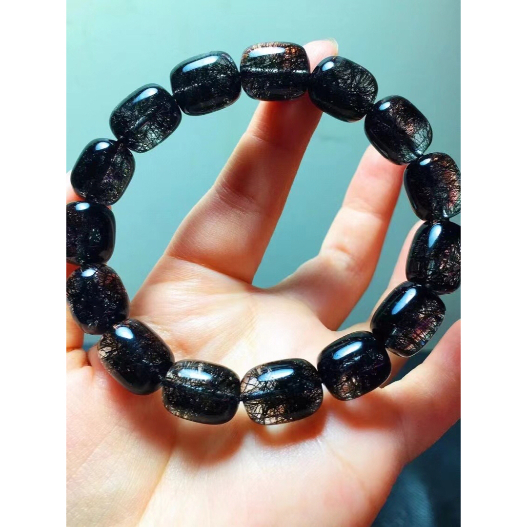 天然】ブラックルチルクォーツ ブレスレット 13.7*11.2mm - ブレスレット