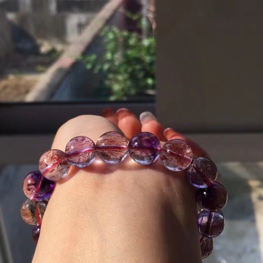 【高級】フラワー パープルルチル スーパーセブン ブレスレット 11mm